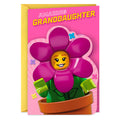 Card with a LEGO flower character and 'Amazing Granddaughter' text on a pink background
