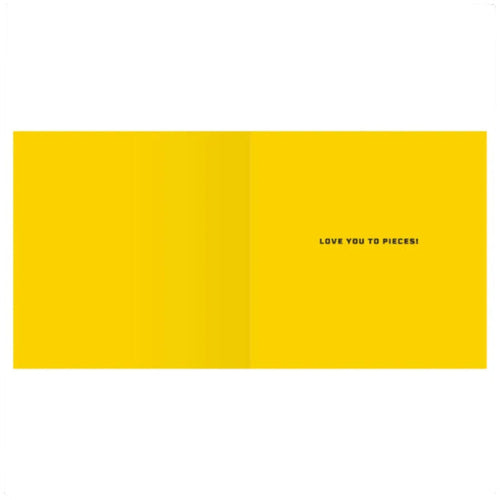 Yellow card with 'LOVE YOU TO PIECES!' text on a white background