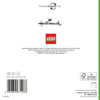 Back of a product packaging with Hallmark and LEGO branding, featuring a barcode and text.