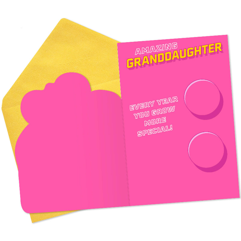 Greeting card for an amazing granddaughter with pink and yellow design