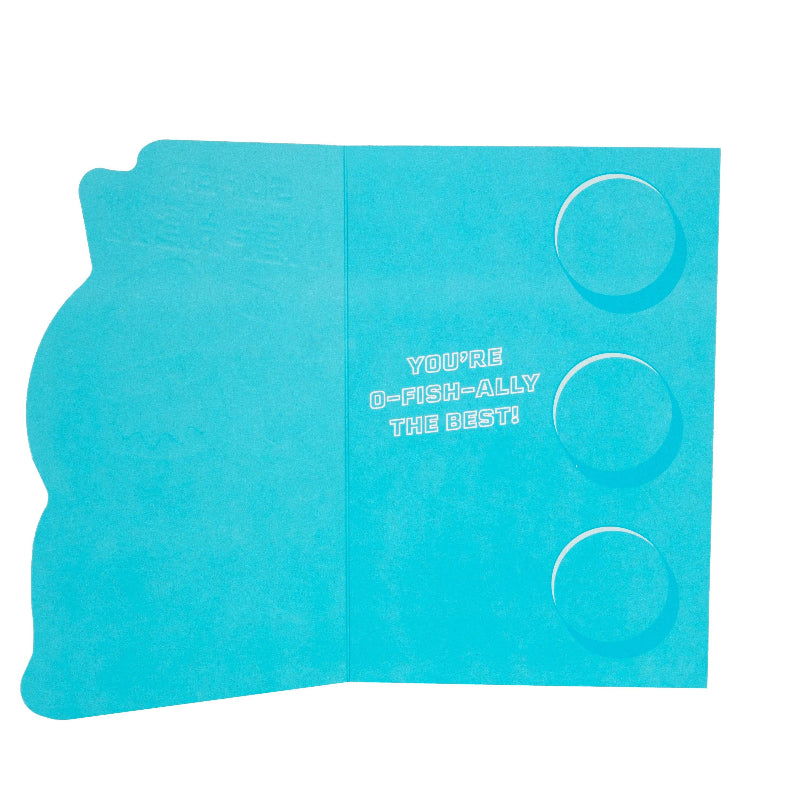 Blue silicone mold with circular cavities and text on a white background