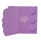Purple card with text 'You make the world a nicer place to be!' on a white background